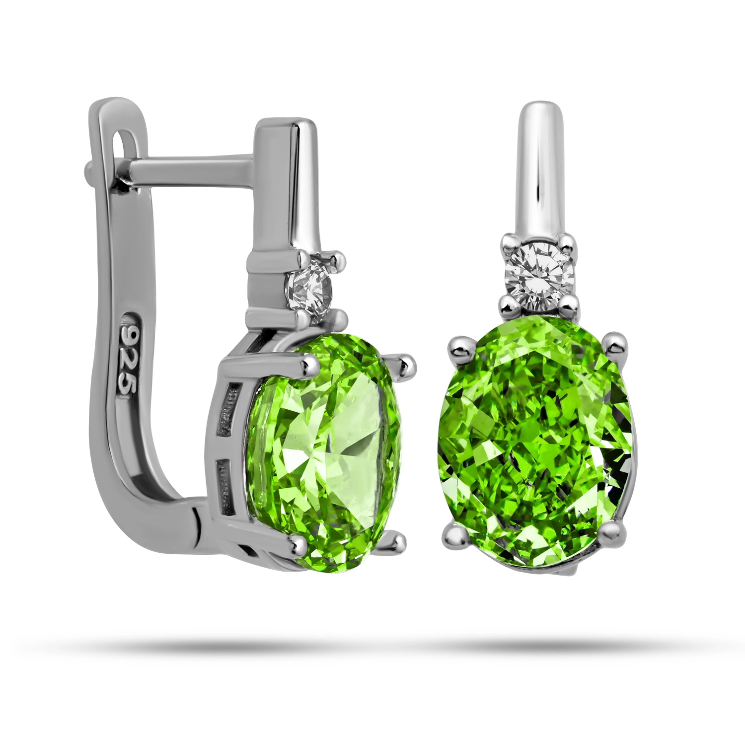 Silver 925 Ice Cut Oval Green Zircon Earring