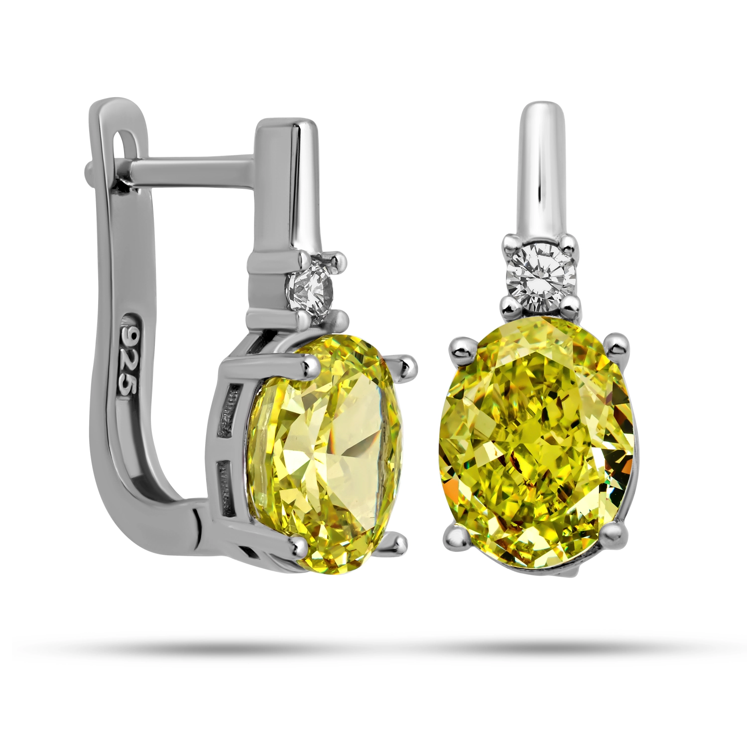 Silver 925 Ice Cut Oval Yellow Zircon Earring