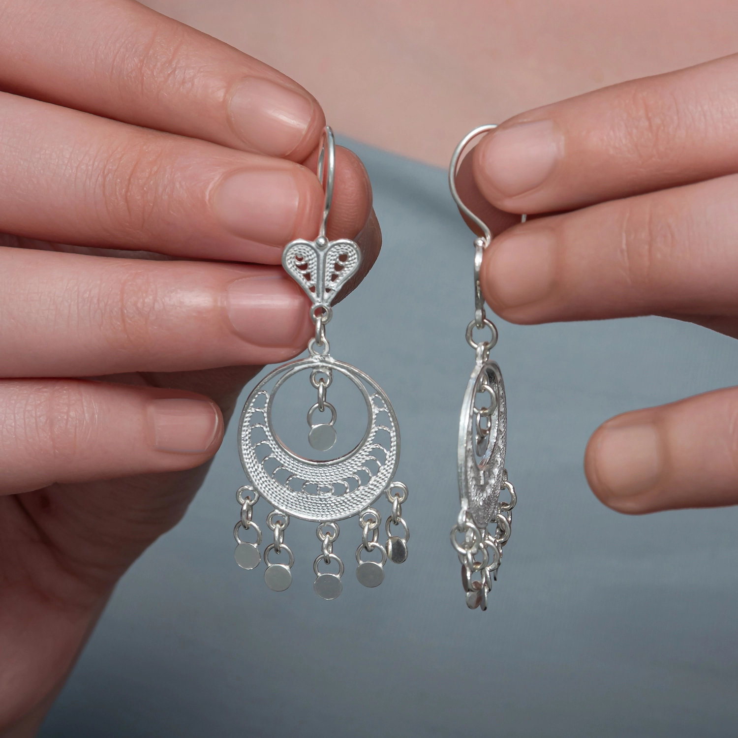 Silver 925 Moon Dance Filigree Earring