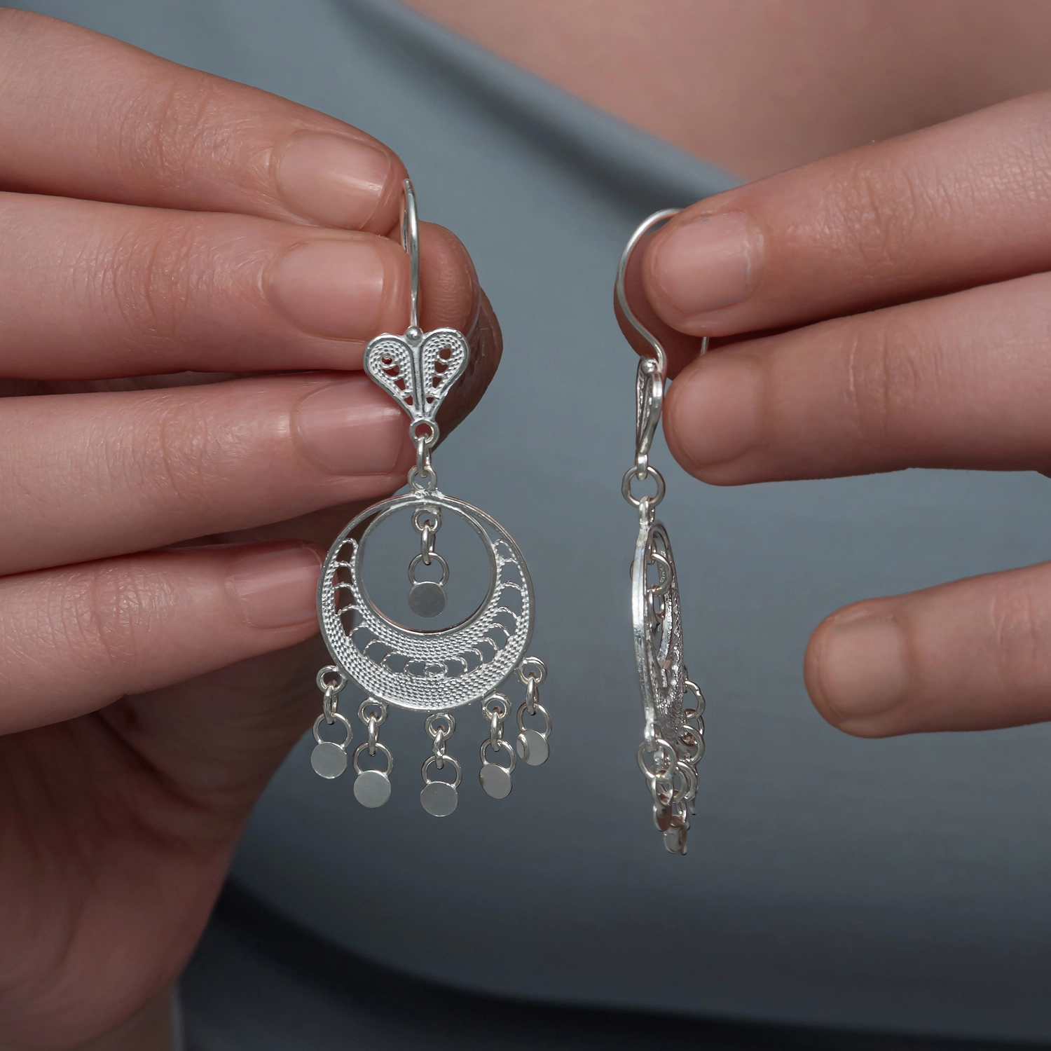 Silver 925 Moon Dance Filigree Earring