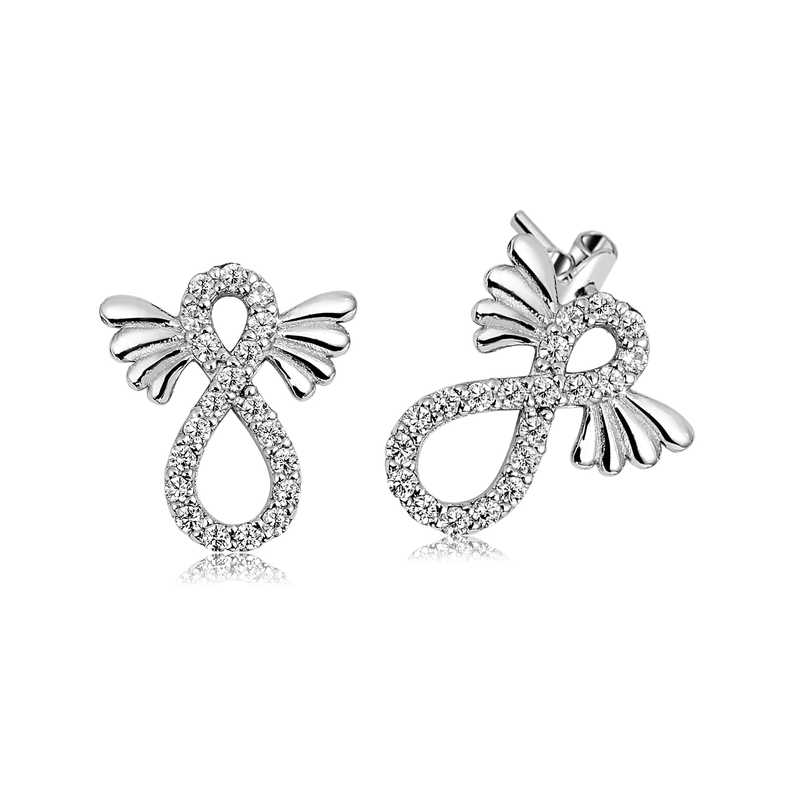 Silver Winged Infinity Stud Earrings