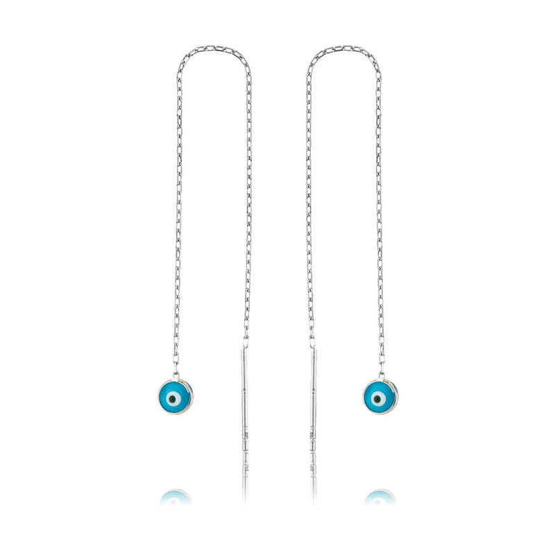 Silver Evil Eye Chain Earrings
