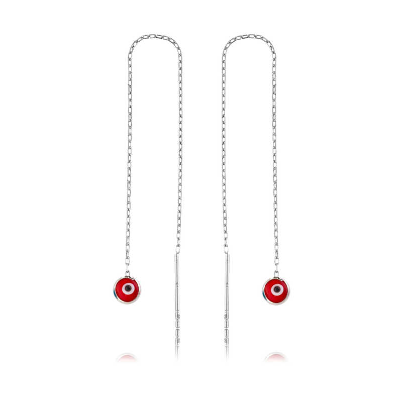 Red Evil Eye Earring with Silver Chain