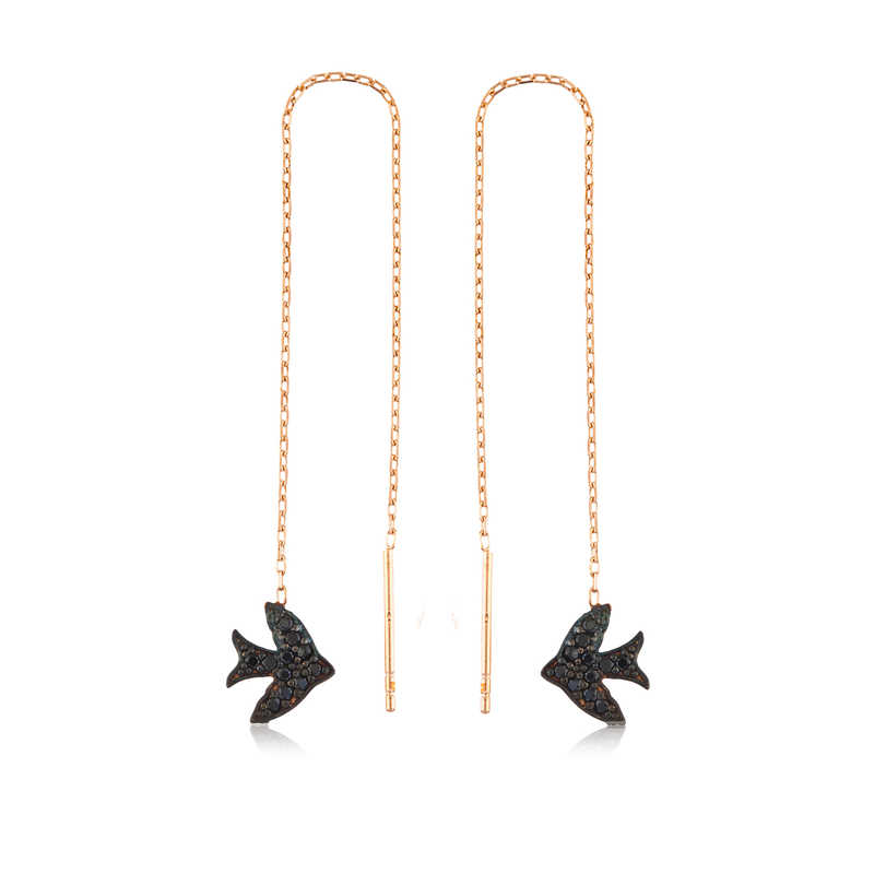 Silver Swallow Chain Earrings