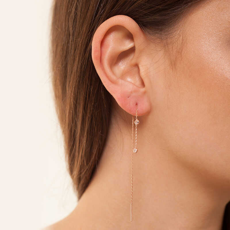 Silver Chain White Stone Earrings