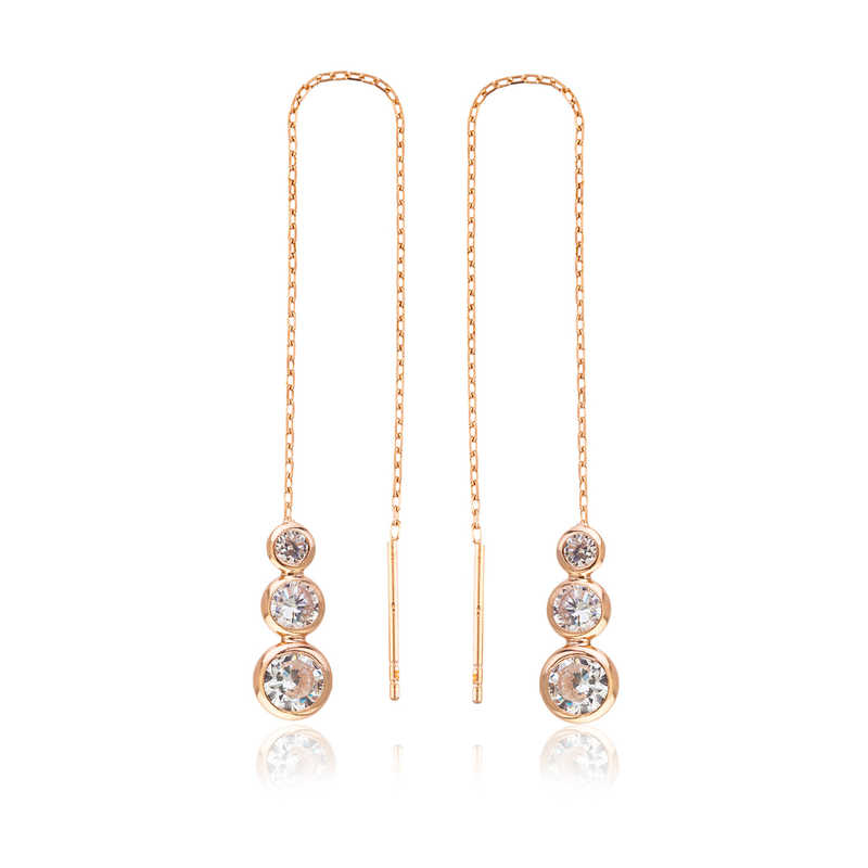 Silver White Stone Chain Earrings