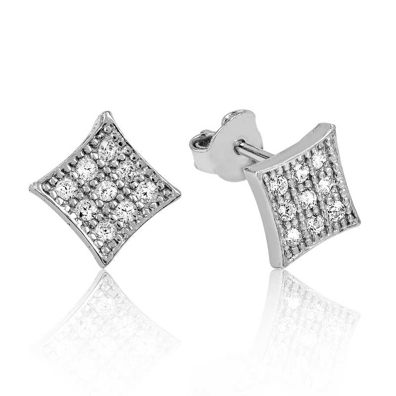 Silver White Stone Square Stud Earrings