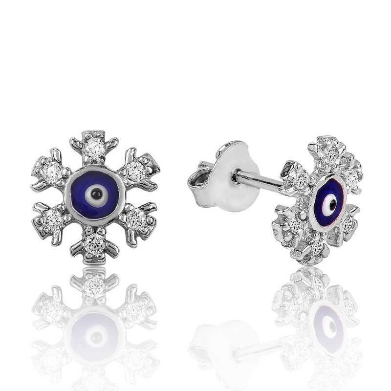 Silver Evil Eye Snowflake Stud Earrings
