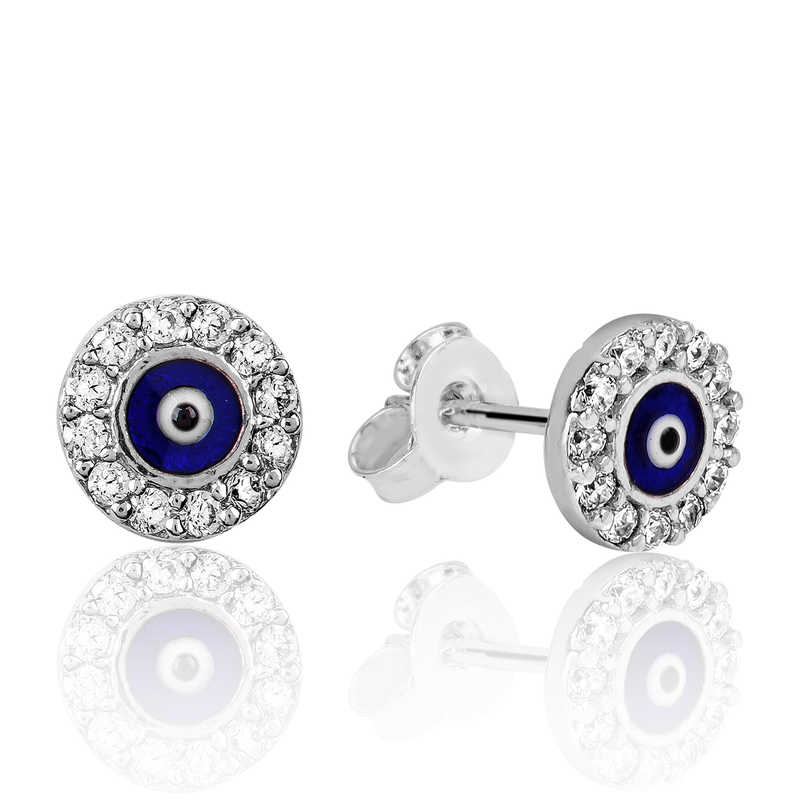 Silver Evil Eye Stud Earrings