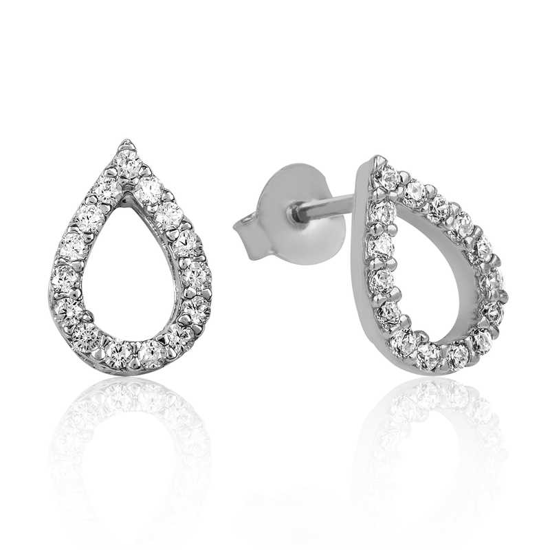 Silver White Stone Drop Stud Earrings
