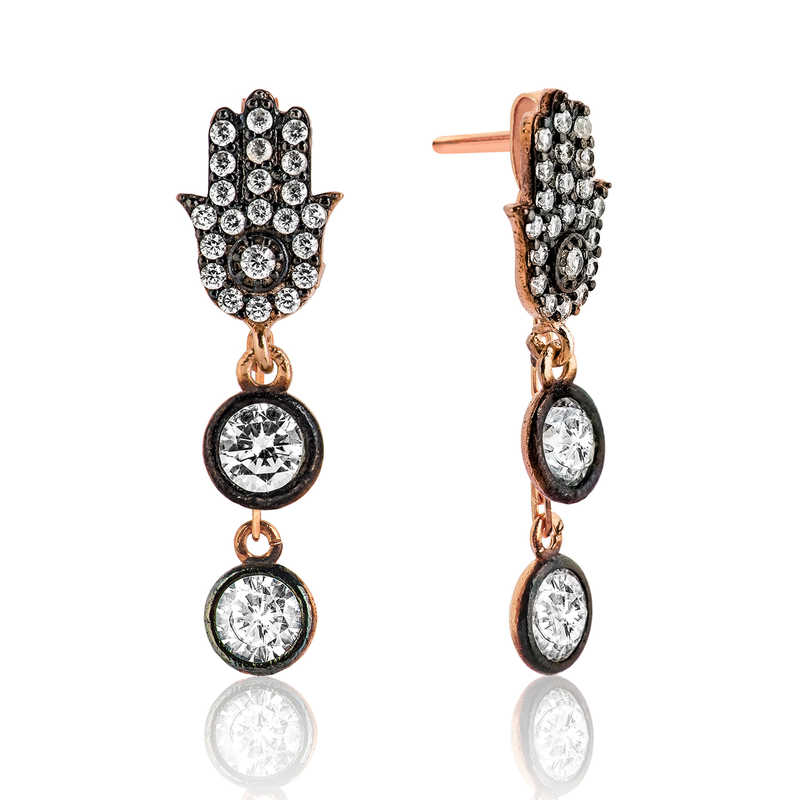 Silver Dangling Fatima Hand Earrings