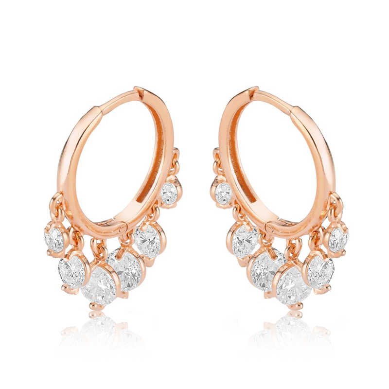 Silver White Stone Rose Hoop Earrings