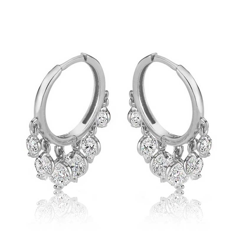 Silver White Stone Sequin Earrings