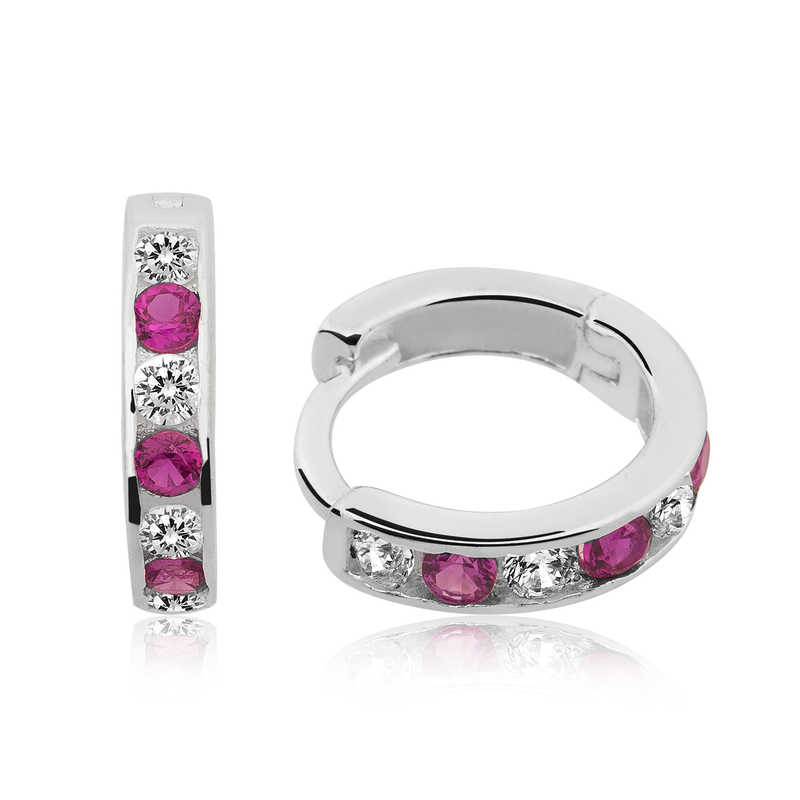 Silver Pink Hoop Kids Earrings