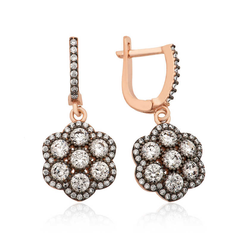 Silver Diamond Mounted Flower Earrings