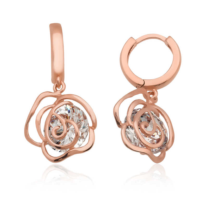 Silver Dangle Rose Earrings