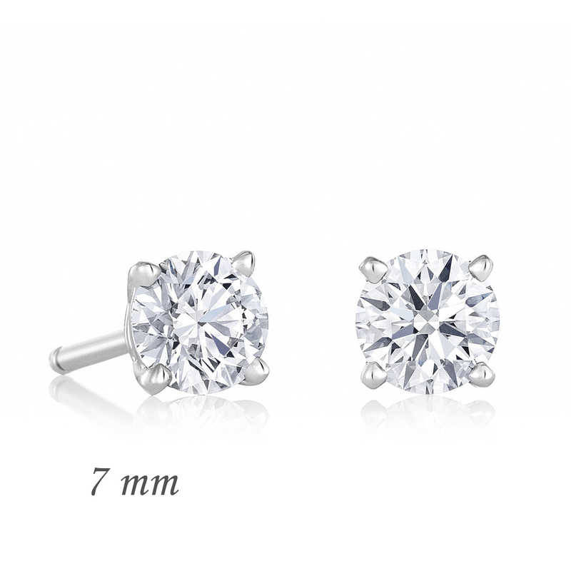 Silver Round Single Stone Zircon Earrings - 7 mm.