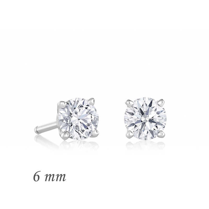 Silver Round Single Stone Zircon Earrings - 6 mm.