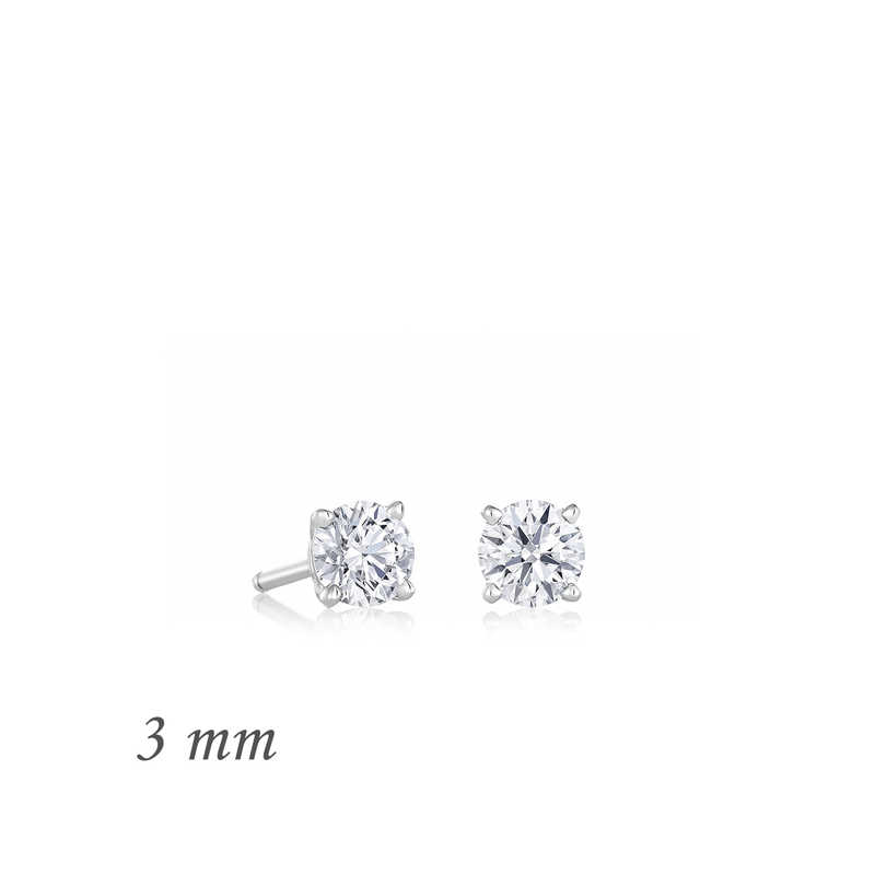 Silver Round Single Stone Zircon Earrings - 3 mm