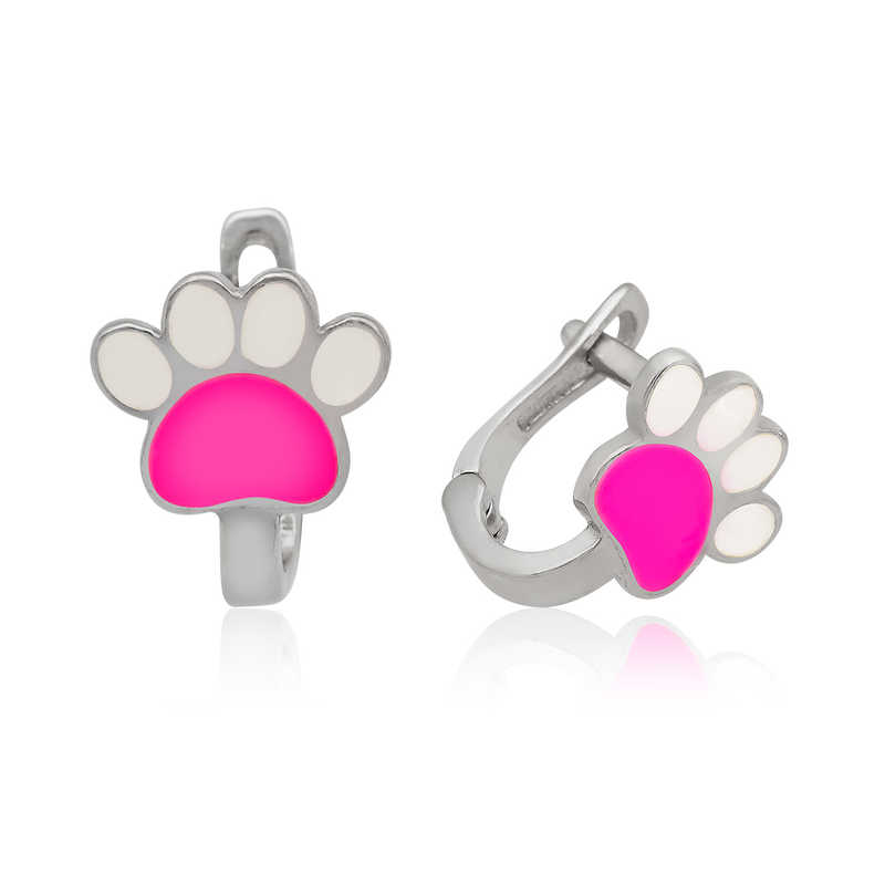 Silver Pink Paw Kids Earrings
