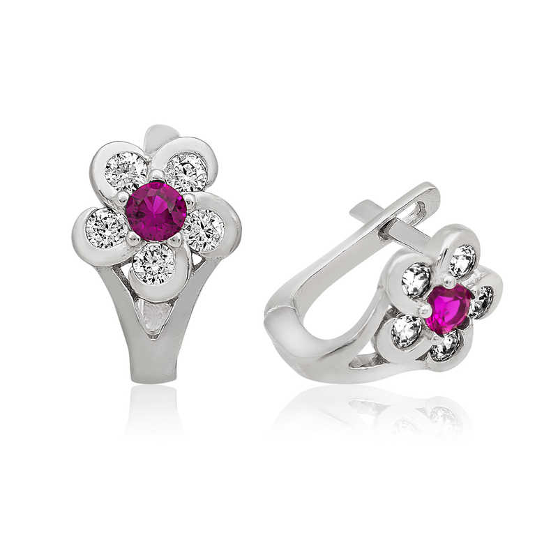 Silver Pink Flower Child Earrings