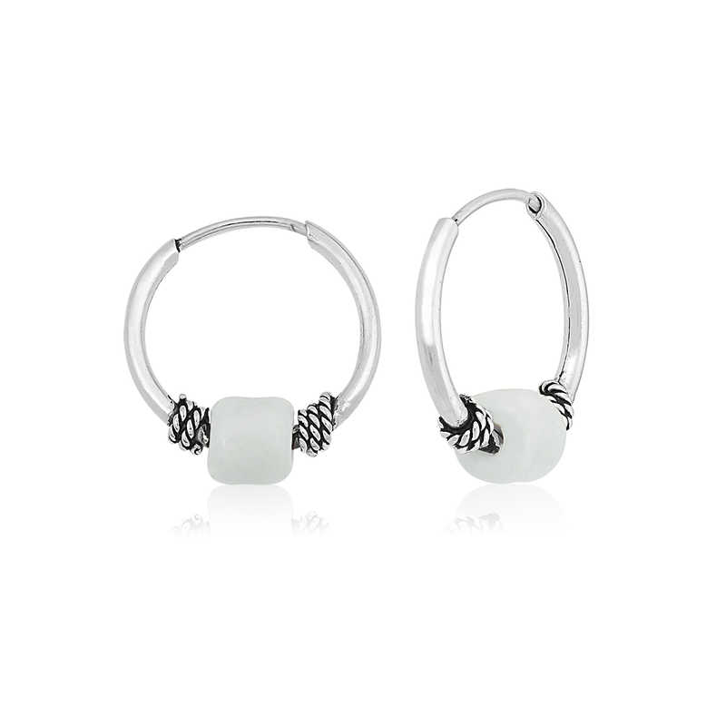 Silver White Stone Hoop Earrings