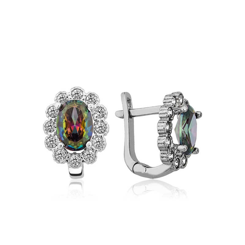 Silver Mystic Topaz Flower Patterned J Women’s Earrings