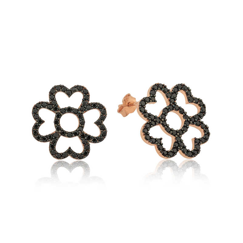 Silver Heart-leaf Flower Earrings