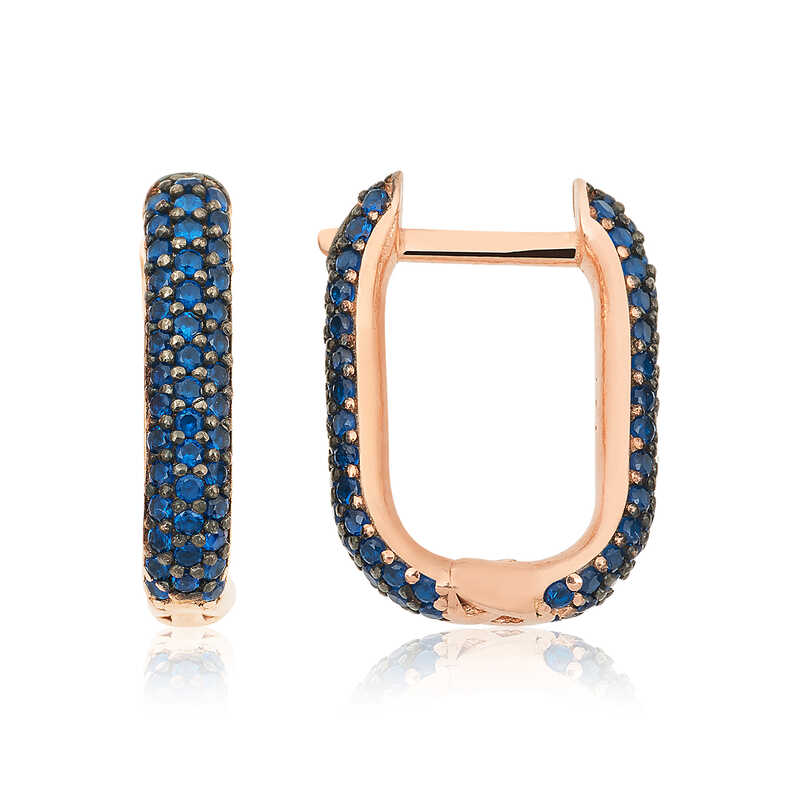 Silver Double-Sided Navy Blue Stone J Women’s Earrings