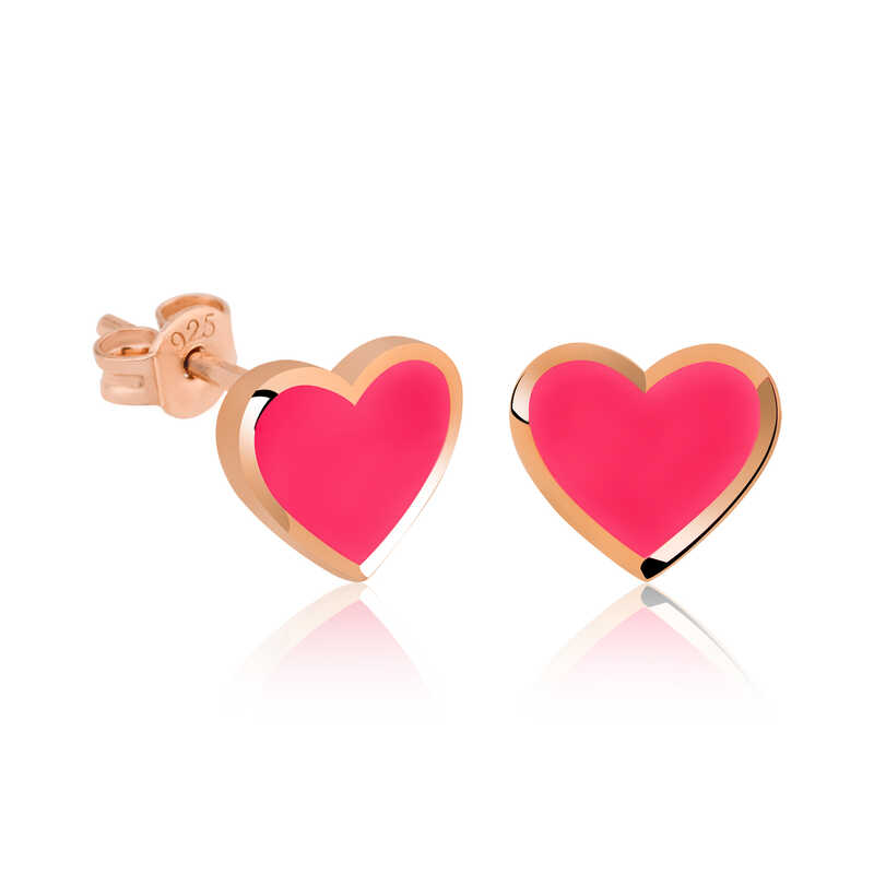 Silver Fluorescent Pink Heart Earrings