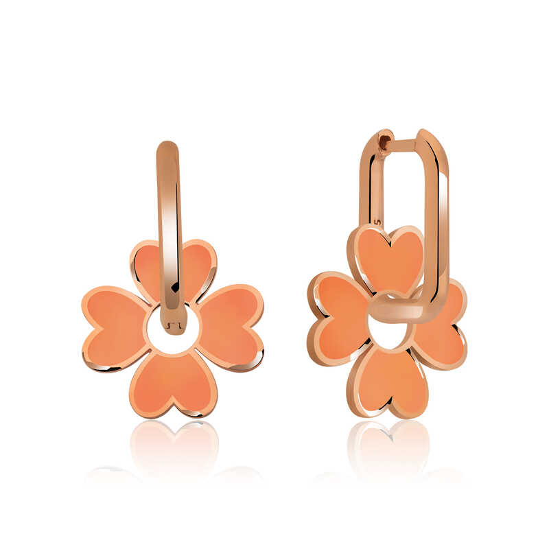 Silver Fluorescent Orange Clover Earrings