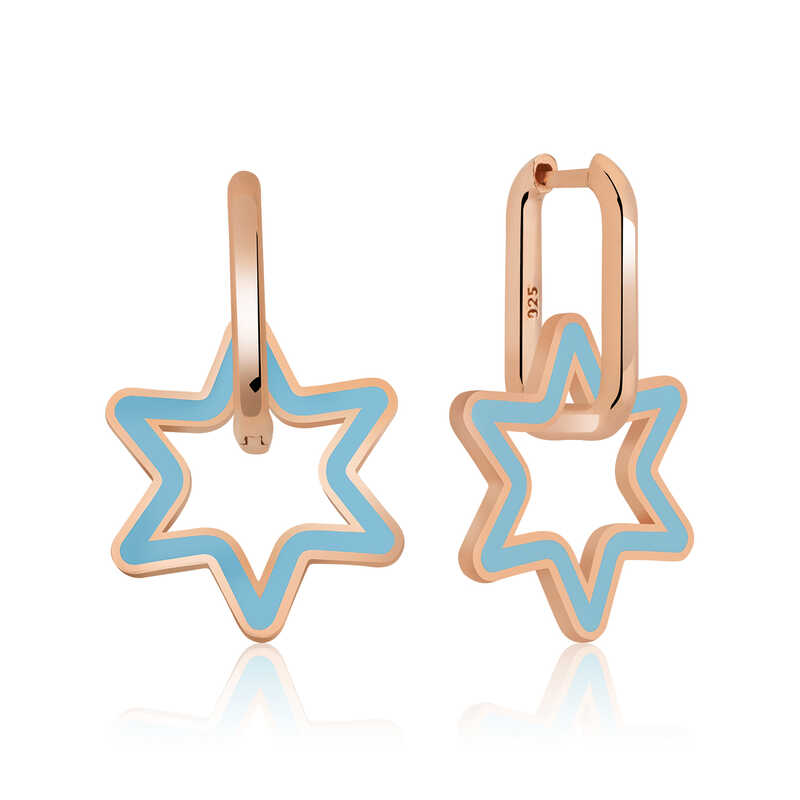 Silver Fluorescent Blue Star Earrings