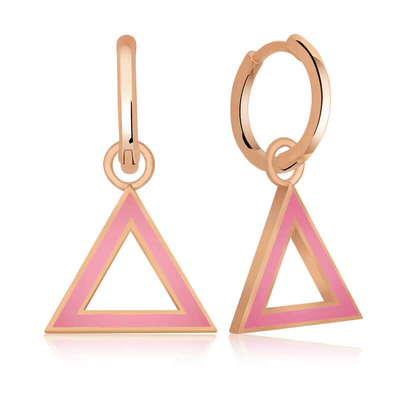 Silver Fluorescent Pink Triangle Earrings