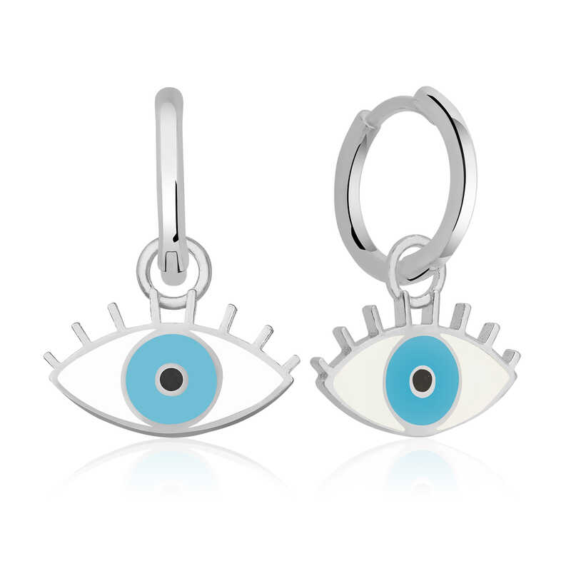 Silver Fluorescent Blue Eye Earrings