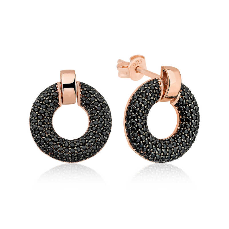 Silver Black Multi Stone Circle Women’s Earrings