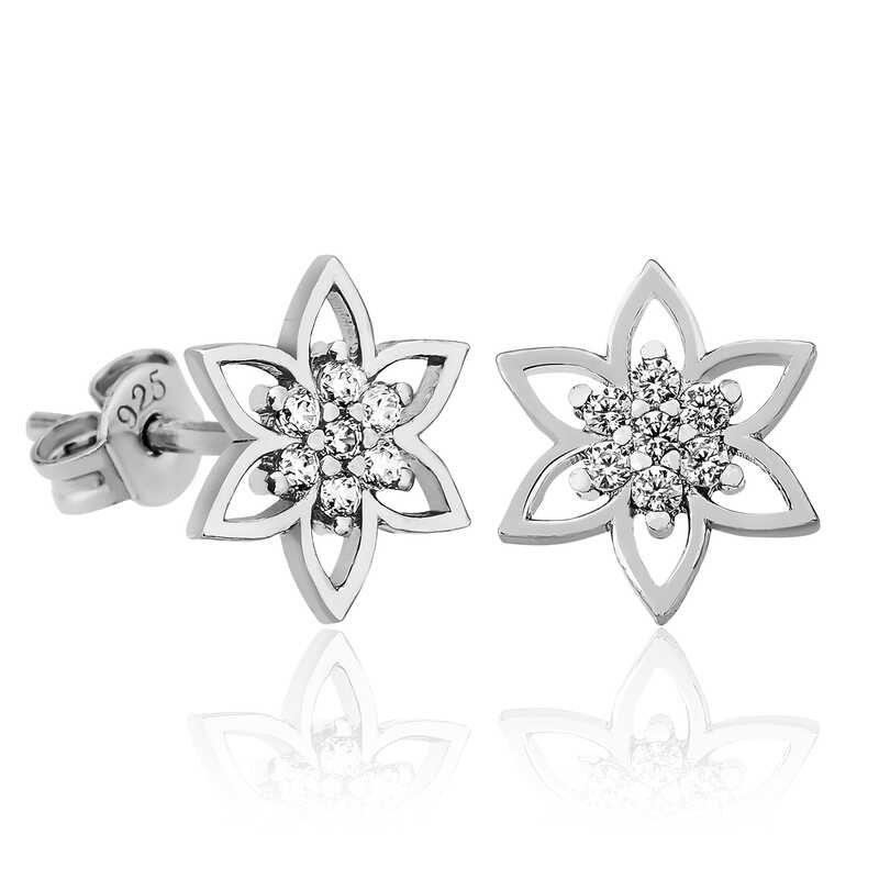 Silver Crystal Flower Women’s Earrings