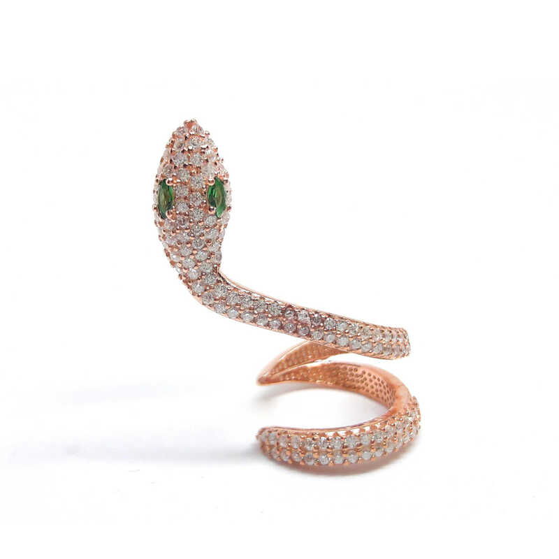 Silver Green Eyed Single Cartilage Snake Earring