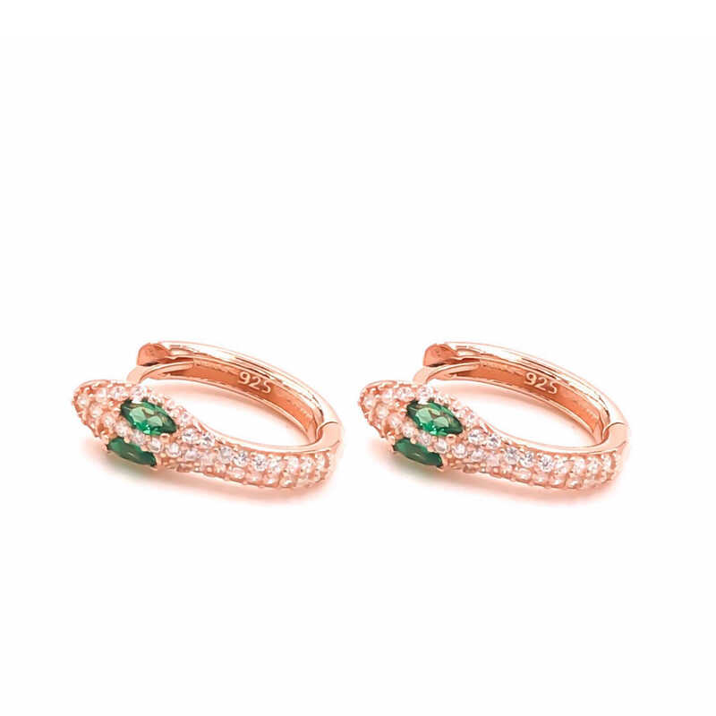 Silver Green Eyed Snake Hoop Earrings