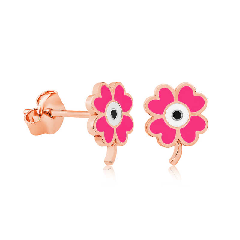 ​Silver Fluorescent Pink Clover Earrings