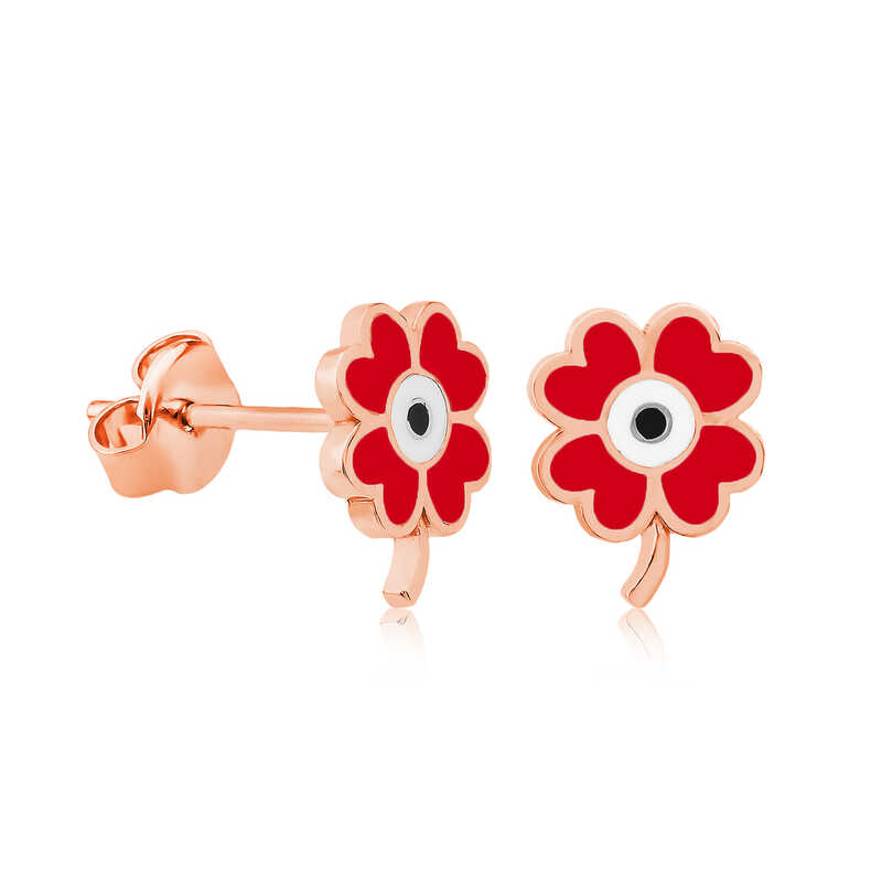 Silver Luminous Red Clover Earrings