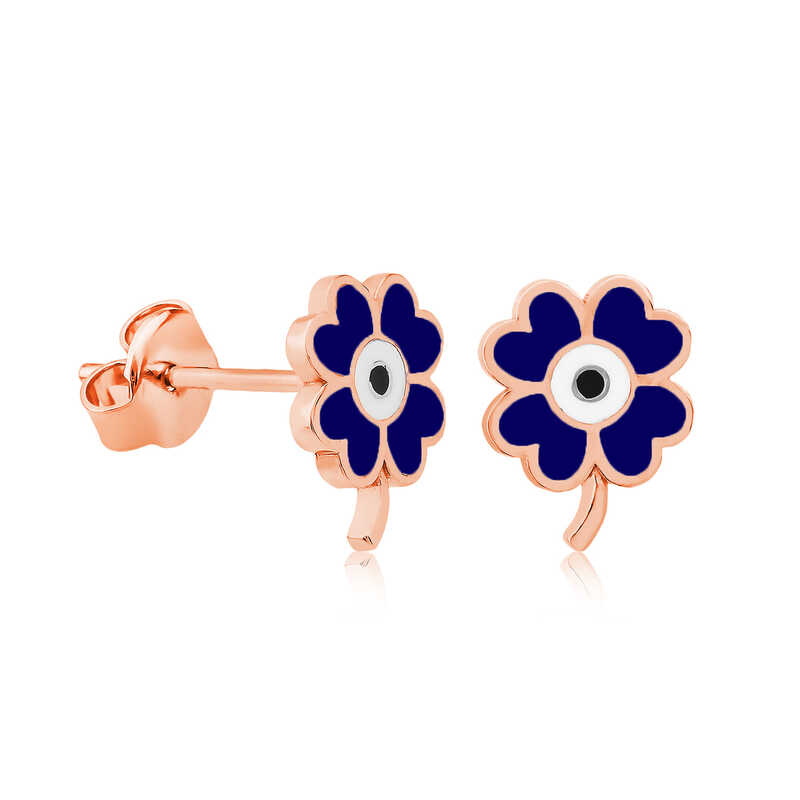 Silver Fluorescent Navy Blue Clover Earrings