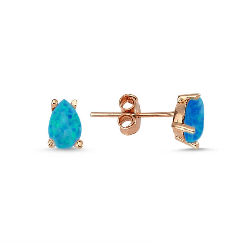 Silver Drop Dark Blue Opal Stone Earrings