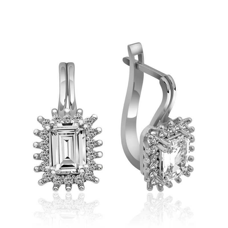 Silver Mengecli Emerald Cut Earrings