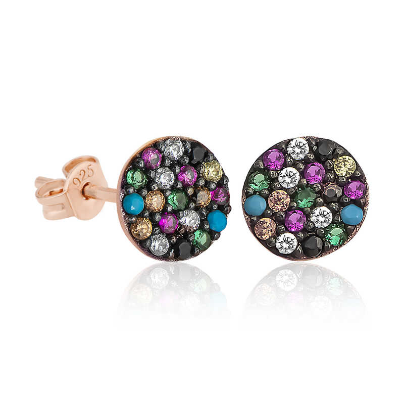 Silver Mix Stone Circle Earrings