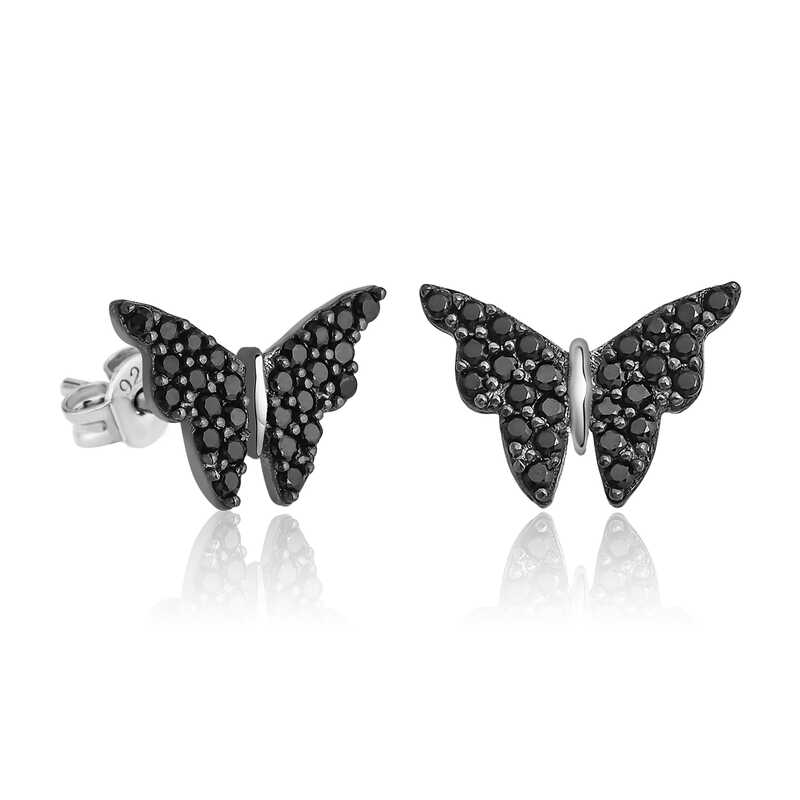 Silver Black Butterfly Earrings