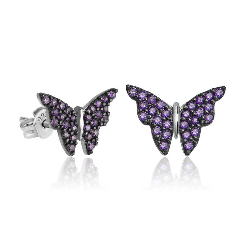 Silver Purple Butterfly Earrings
