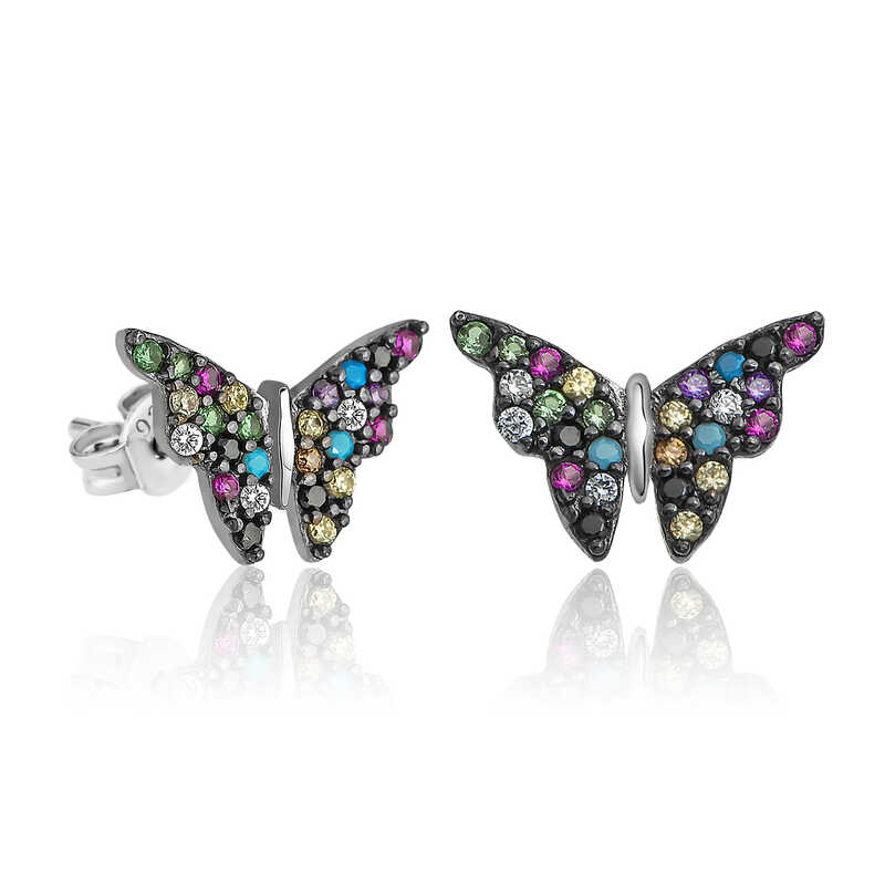 Silver Mix Butterfly Earrings