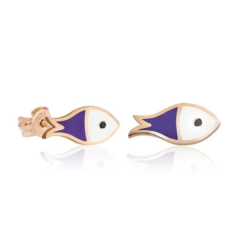 Silver Purple Fish Earrings
