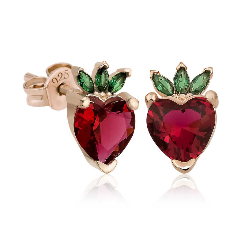 Silver Strawberry Figure Fruit Nail Earrings