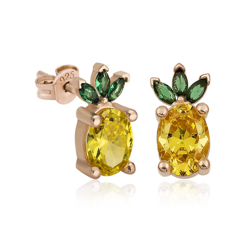 Silver Pineapple Figure Fruit Stud Earrings